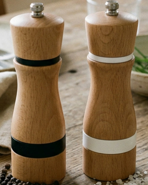 Zenis Beech Wood Manual Salt Pepper Mill Pair 7 in