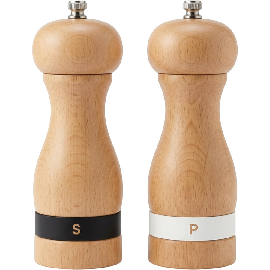 Zenis Beech Wood Manual Salt Pepper Mill Pair 7 in
