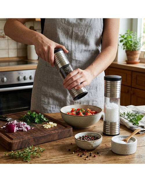 Zenis Ribbed Stainless Manual Pepper Salt Grinder Set 6.8 in