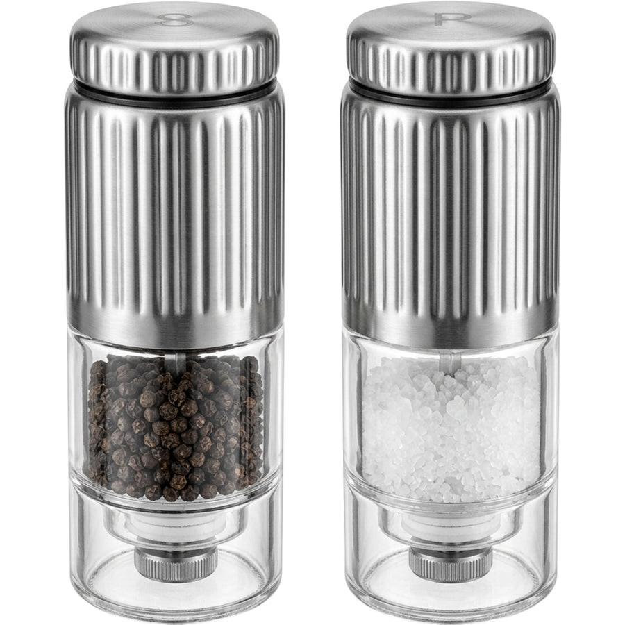 Zenis Ribbed Stainless Manual Pepper Salt Grinder Set 6.8 in