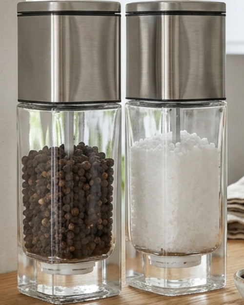 Zenis Square Glass Manual Pepper Salt Mills Clear 5.9 in
