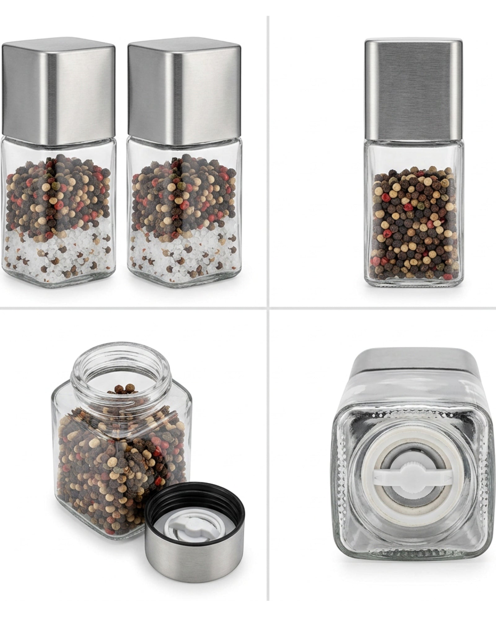 Zenis Square Glass Manual Pepper Salt Mills Clear 5.9 in