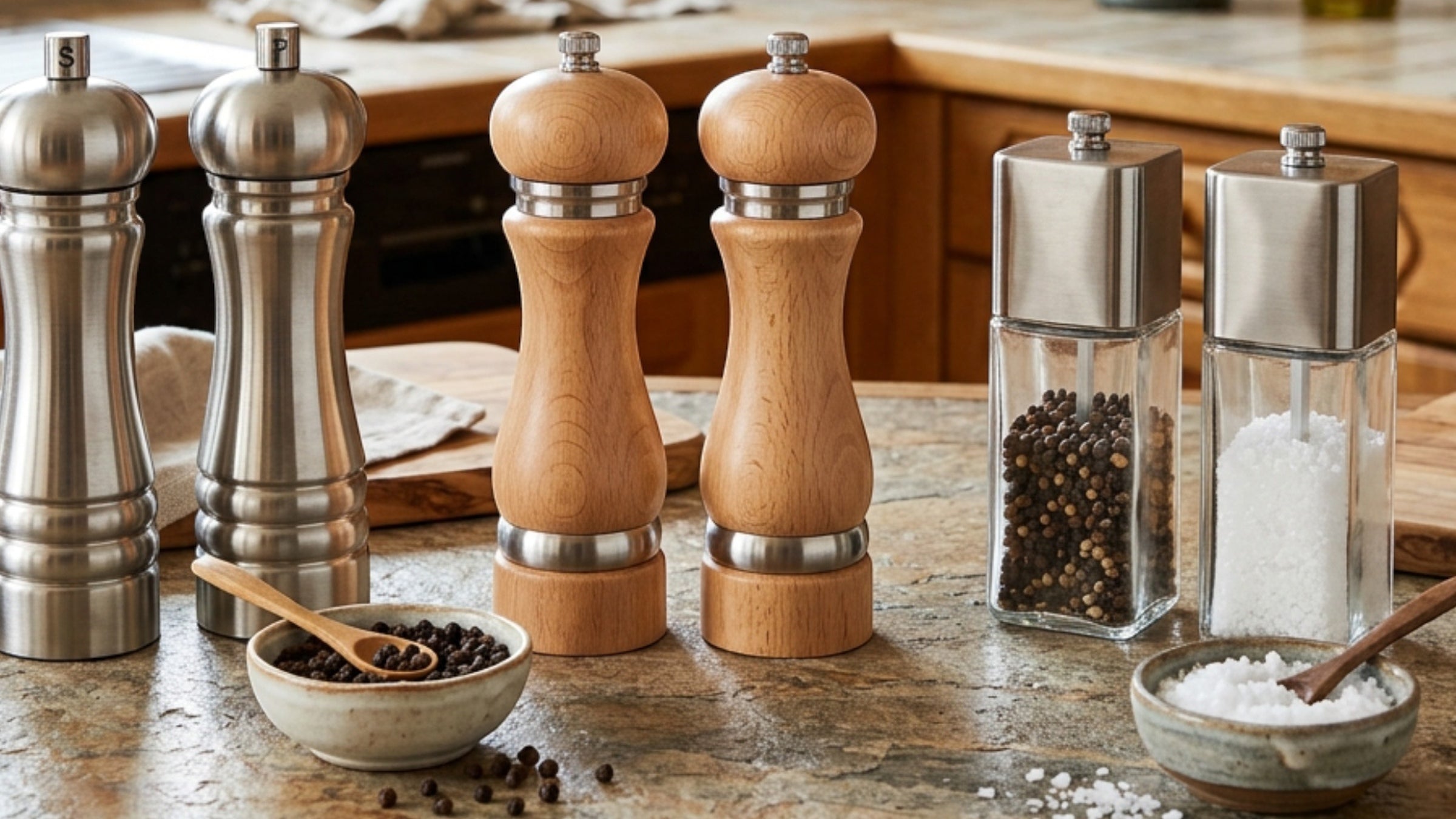 Zenis manual pepper and salt grinder sets with physical twist operation